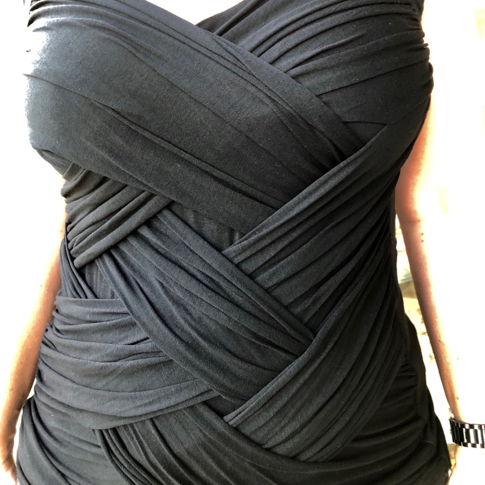 Interesting Black Top with Basketweave Details